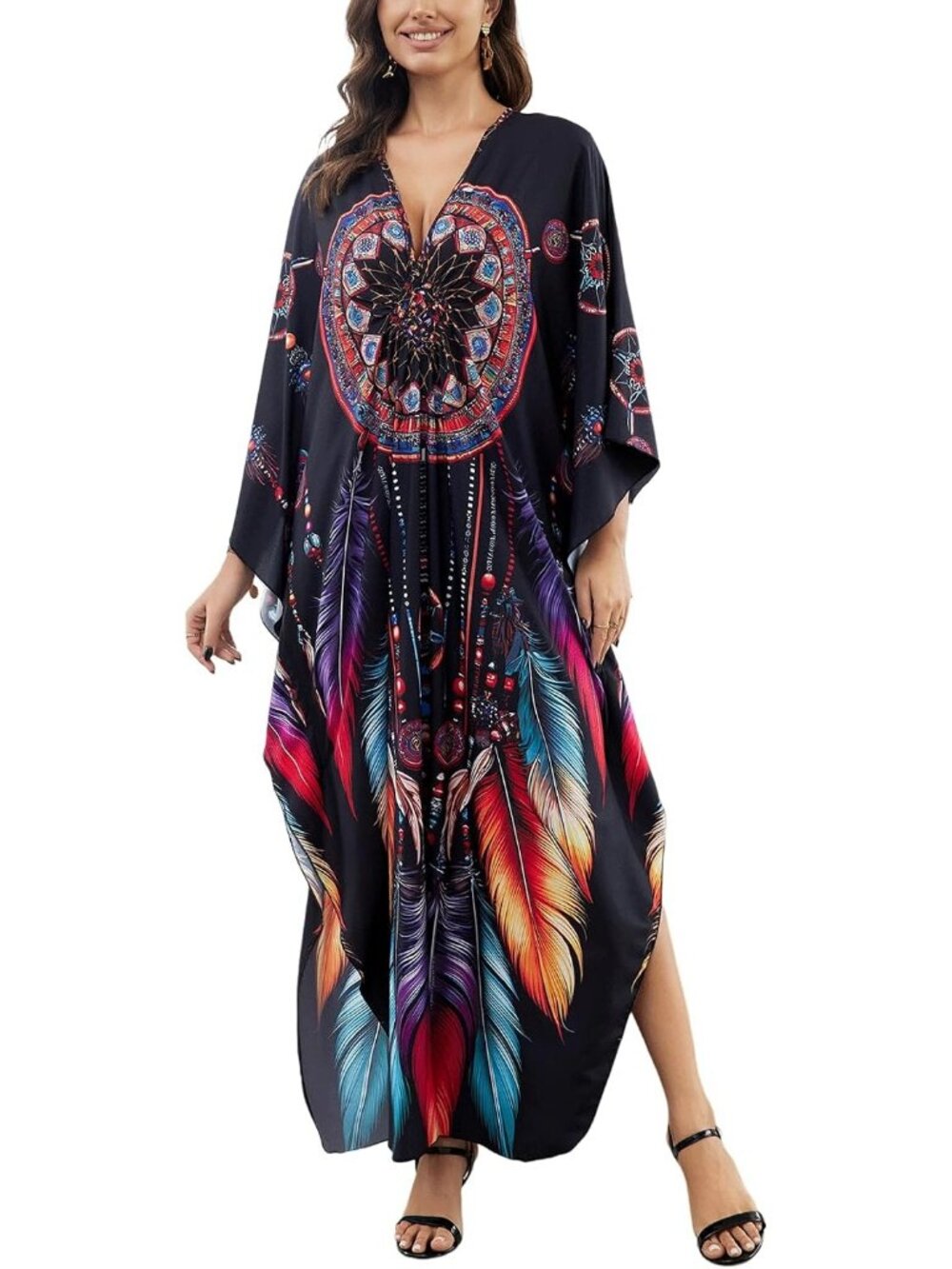 Women's Plus Size Kaftan Maxi Dress Batwing Sleeve Beach Cover Up-8759-color34
